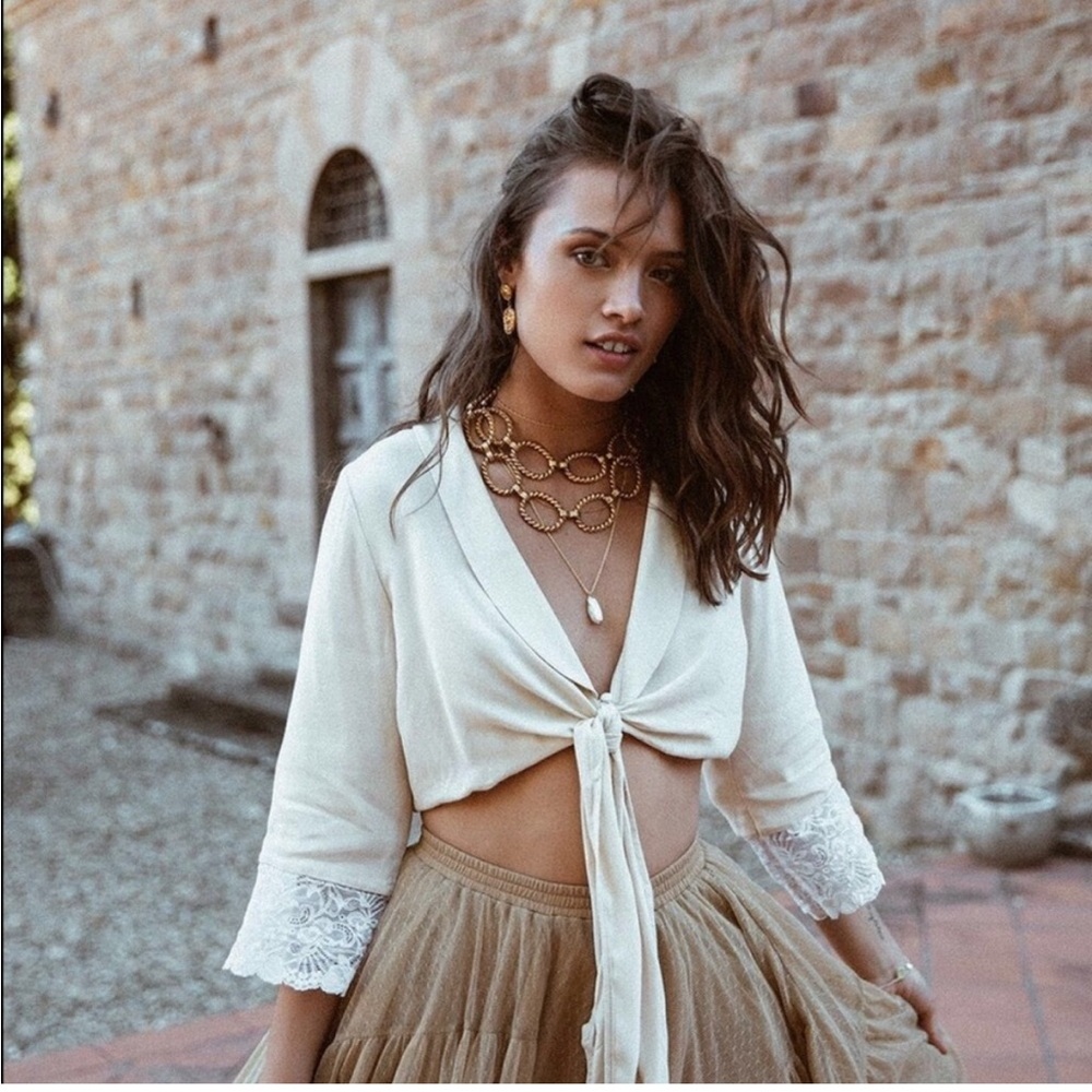 Spell cropped campfire lounge top xs